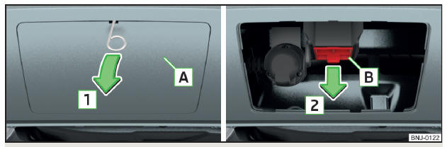 Fig. 154 Retirar a tampa: no para-choques traseiro / para a cavidade de encaixe