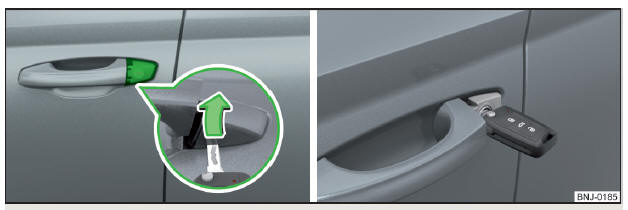 Fig. 193 Punho na porta do condutor: bloqueio de abertura da tampa / cilindro da fechadura com chave