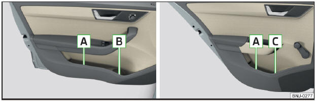 Fig. 63 Compartimentos de arrumação: na porta dianteira / na porta traseira