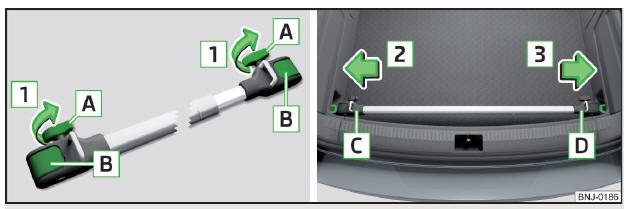 Fig. 105 Montagem do suporte transversal: Soltar os parafusos e desbloquear os suportes / Colocar o suporte transversal nos olhais de fixação