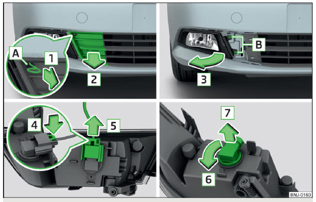 Fig. 215 Remover os faróis de nevoeiro / substituir a lâmpada incandescente para faróis de nevoeiro